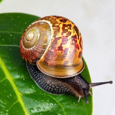 Snail on green leaf