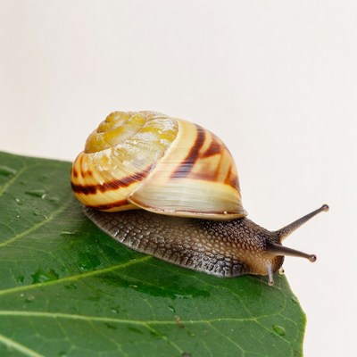 Snail on green leaf