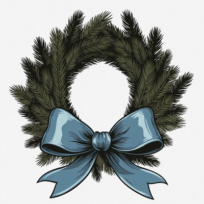 Christmas Wreath with Blue Bow