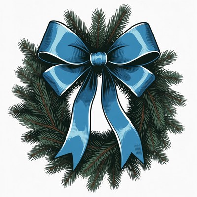 Blue Bow on Christmas Wreath