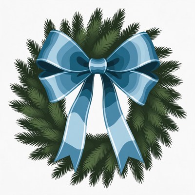Blue Bow Christmas Wreath