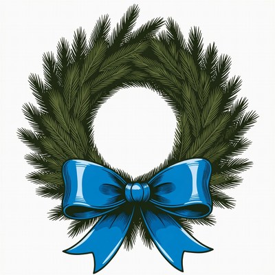Green Christmas Wreath with Blue Bow