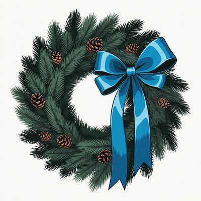 Christmas Wreath with Blue Bow