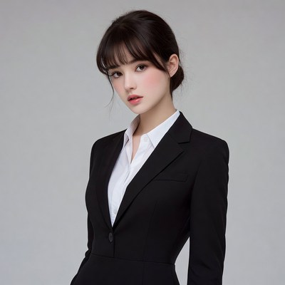 Asian woman in black business suit