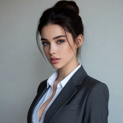 Beautiful woman in gray blazer