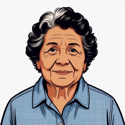 Elderly woman with gray curly hair