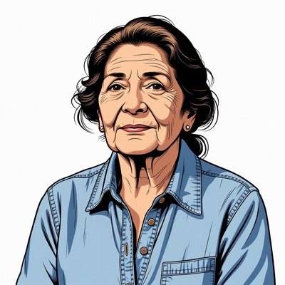 Elderly woman in blue shirt