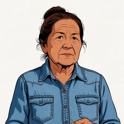 Elderly Indigenous woman in denim shirt