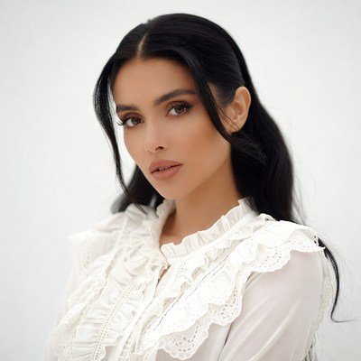 Beautiful woman in white lace blouse