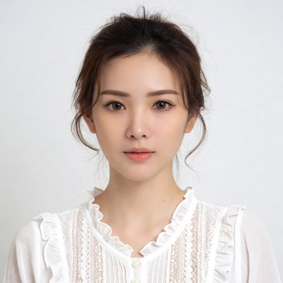 Asian woman in white lace blouse