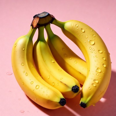 Fresh bananas with water droplets