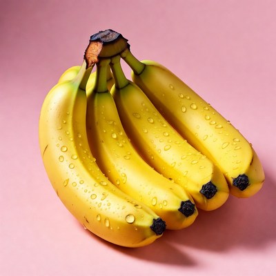 Fresh bananas with water droplets