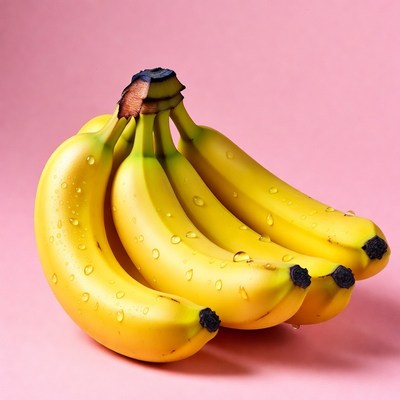 Fresh bananas on pink background