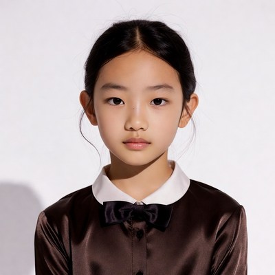 Asian girl in brown bowtie uniform