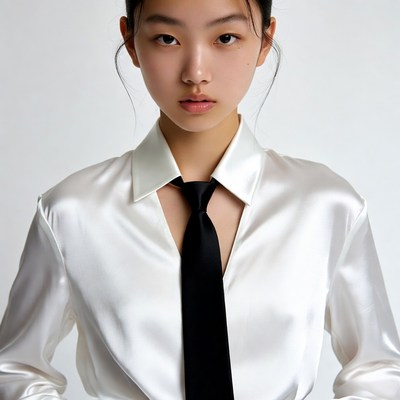 Asian woman in white shirt black tie