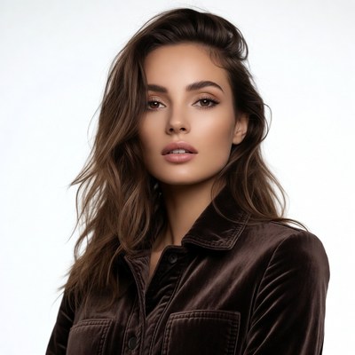 Beautiful woman in brown velvet jacket