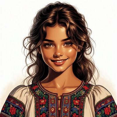 Beautiful woman in embroidered blouse