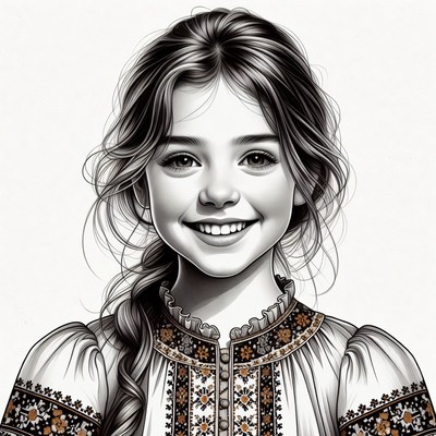 Smiling girl in embroidered dress