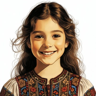 Smiling girl in embroidered dress