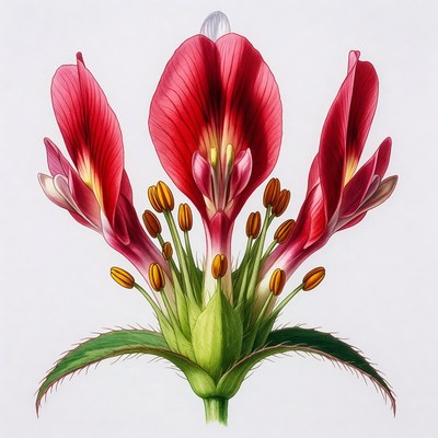 Red Flower with Stamens Illustration