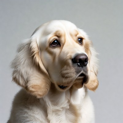 Golden Retriever puppy on gray background