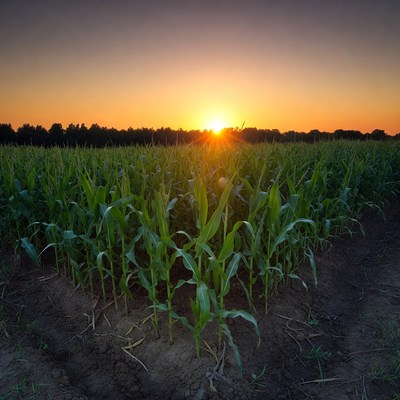 Sunset over cornfield