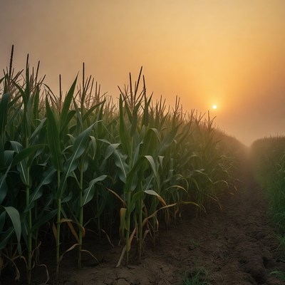 Corn Field Path at Sunset