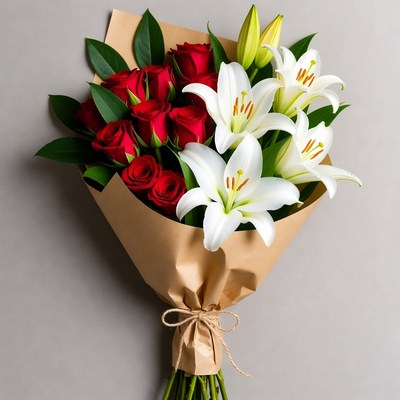 Red Roses and White Lilies Bouquet