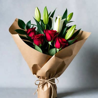 Red Roses White Lilies Bouquet