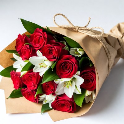 Red Roses and White Lilies Bouquet