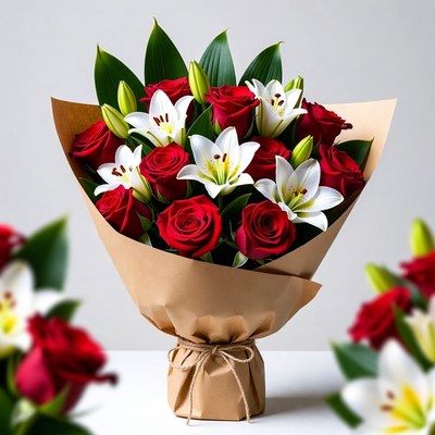 Red Roses White Lilies Bouquet