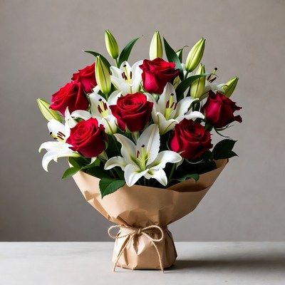 Red Roses and White Lilies Bouquet