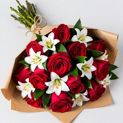 Red Roses and White Lilies Bouquet