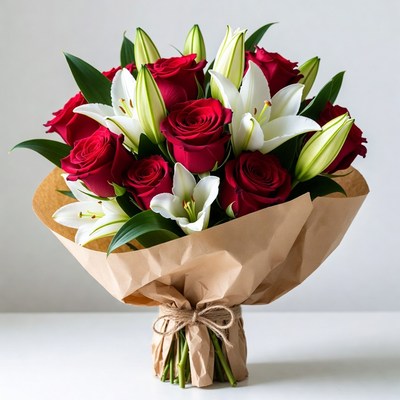 Red Roses and White Lilies Bouquet