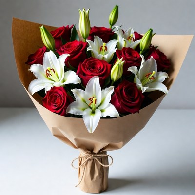 Red Roses and White Lilies Bouquet