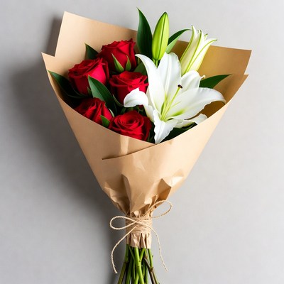 Red Roses and White Lilies Bouquet