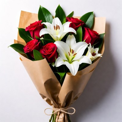 Red Roses White Lilies Bouquet