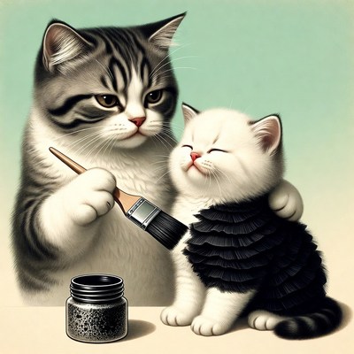 Mother Cat Painting Kitten