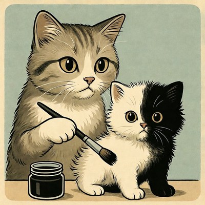 Mother Cat Painting Kitten