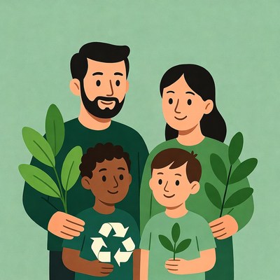 Family holding green leaves illustration