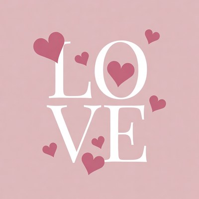 LOVE text with pink hearts