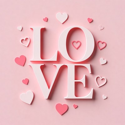 3D Pink LOVE Text with Hearts