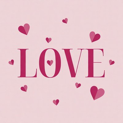 LOVE text with pink hearts