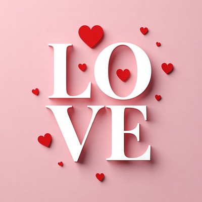 3D LOVE text with red hearts