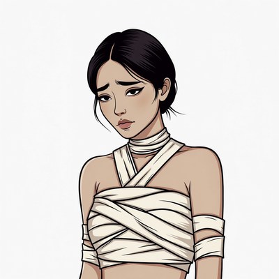 Asian woman in mummy bandages