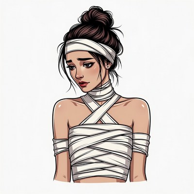 Woman wrapped in white bandages