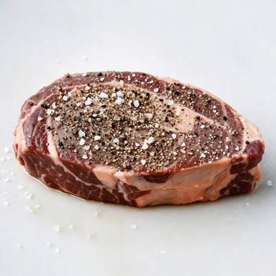 Seasoned Ribeye Steak on White Background