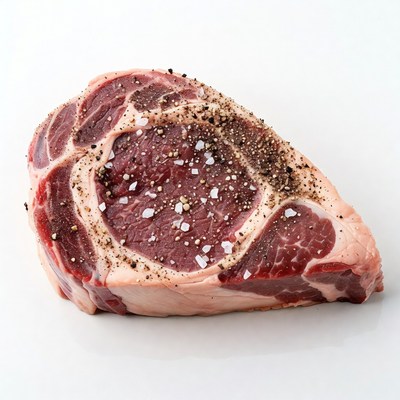 Raw ribeye steak with salt and pepper