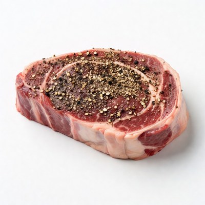 Raw ribeye steak with pepper