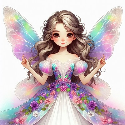 Anime girl with rainbow fairy wings